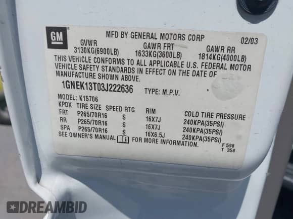 2003 Chevrolet Tahoe LT с VIN 1GNEK13T03J222636, выставлен на аукционе IAAI как лот 42222094 с пробегом 240 468 миль миль и . История ставок и продаж доступна на DreamBid. Изображение 9.