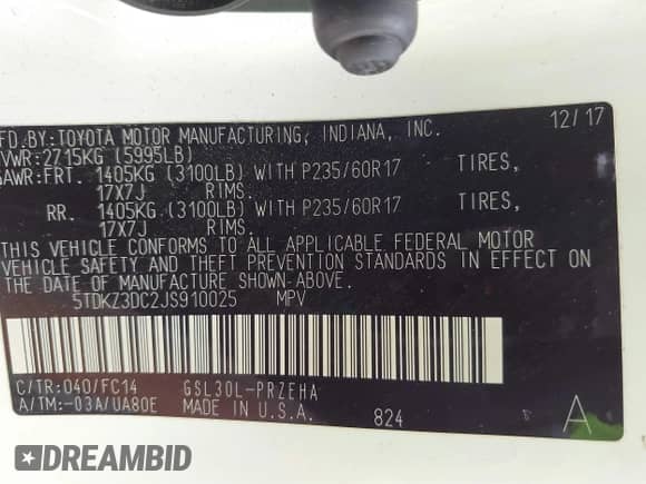 2018 Toyota Sienna LE Auto Access Seat with VIN 5TDKZ3DC2JS910025, listed as a IAAI auction lot 42679642 with 124,712 mi miles and . Bid and sale history available at DreamBid. Image 9.