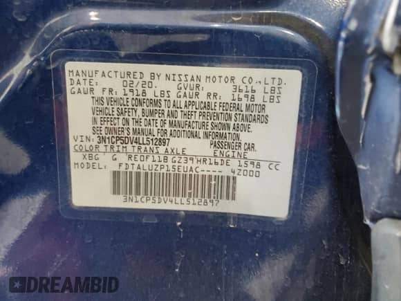 2020 Nissan Kicks SR z VIN 3N1CP5DV4LL512897, wystawiony jako Copart lot #84607755 z przebiegiem 59 624 mil mil oraz Szkoda całkowita • Salvage title. Historia ofert i sprzedaży dostępna na DreamBid. Obrazek 13.