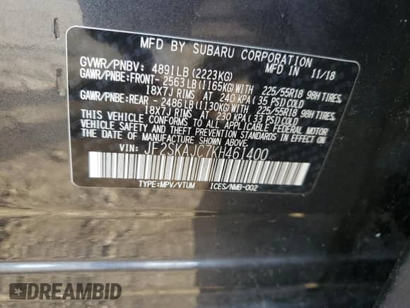 2019 Subaru Forester Special Sports z VIN JF2SKAJC7KH461400, wystawiony jako Copart lot #85314735 z przebiegiem 134 307 mil mil oraz Szkoda całkowita • Salvage title. Historia ofert i sprzedaży dostępna na DreamBid. Obrazek 13.