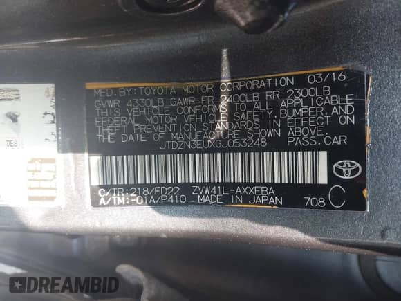 2016 Toyota Prius Two с VIN JTDZN3EUXGJ053248, выставлен на аукционе IAAI как лот 42859335 с пробегом 292 878 миль миль и . История ставок и продаж доступна на DreamBid. Изображение 9.