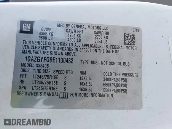 2014 Chevrolet Express Passenger LT with VIN 1GAZGYFG8E1130432, listed as a IAAI auction lot 42487756 with 176,418 mi miles and . Bid and sale history available at DreamBid. Image 9.