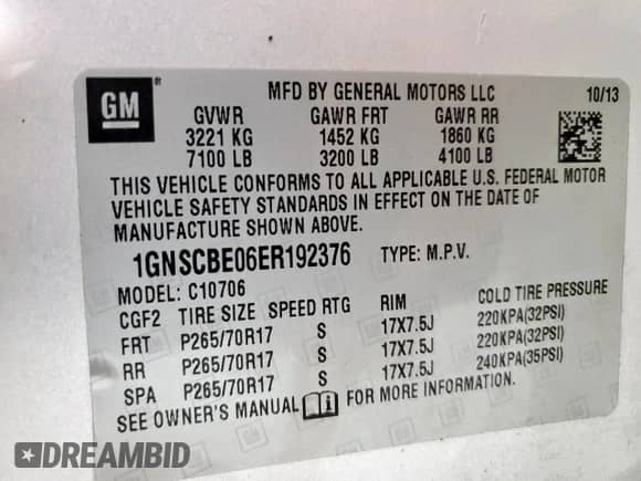2014 Chevrolet Tahoe LT with VIN 1GNSCBE06ER192376, listed as a Copart auction lot 69945405 with 181,983 mi miles and Clean title. Bid and sale history available at DreamBid. Image 13.