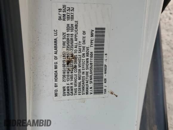 2018 Honda Odyssey EX с VIN 5FNRL6H59JB111604, выставлен на аукционе Copart как лот 69132375 с пробегом 81 486 миль миль и Списание • Salvage title. История ставок и продаж доступна на DreamBid. Изображение 13.