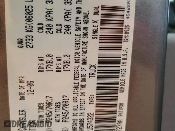 2007 Dodge 1500 SLT с VIN 1D7HA16P17J574322, выставлен на аукционе Copart как лот 68726005 с пробегом 138 379 миль миль и Чистый • Clean title. История ставок и продаж доступна на DreamBid. Изображение 12.