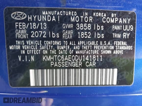 2013 Hyundai Veloster Turbo с VIN KMHTC6AE0DU141811, выставлен на аукционе IAAI как лот 43188913 с пробегом 117 067 миль миль и . История ставок и продаж доступна на DreamBid. Изображение 9.