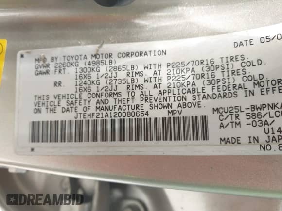 2002 Toyota Highlander с VIN JTEHF21A120080654, выставлен на аукционе IAAI как лот 42720706 с пробегом 207 281 миль миль и . История ставок и продаж доступна на DreamBid. Изображение 9.