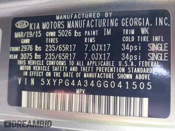 2016 Kia Sorento LX with VIN 5XYPG4A34GG041505, listed as a IAAI auction lot 42820916 with 211,799 mi miles and . Bid and sale history available at DreamBid. Image 9.