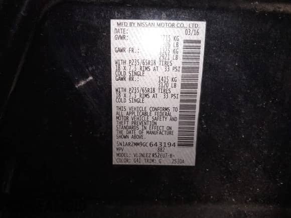 2016 Nissan Pathfinder Platinum with VIN 5N1AR2MM9GC643194, listed as a IAAI auction lot 41345013 with 126,073 mi miles and . Bid and sale history available at DreamBid. Image 9.