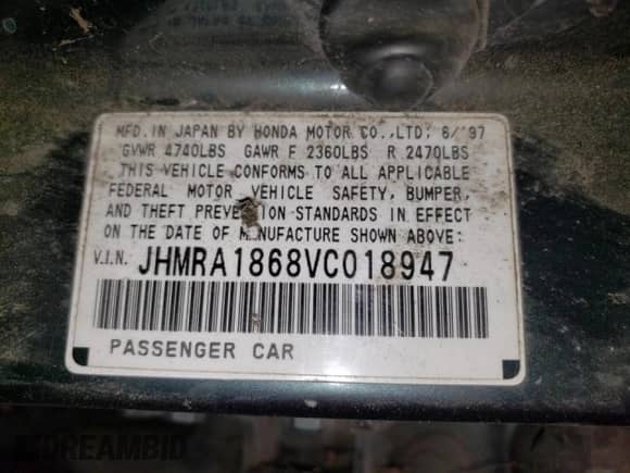 1997 Honda Odyssey LX z VIN JHMRA1868VC018947, wystawiony jako Copart lot #49537135 z przebiegiem 243 475 mil mil oraz Czysty tytuł • Clean title. Historia ofert i sprzedaży dostępna na DreamBid. Obrazek 12.