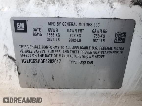 2015 Chevrolet Sonic LT with VIN 1G1JC6SH3F4202617, listed as a Copart auction lot 85567445 with 110,855 mi miles and Clean title. Bid and sale history available at DreamBid. Image 12.