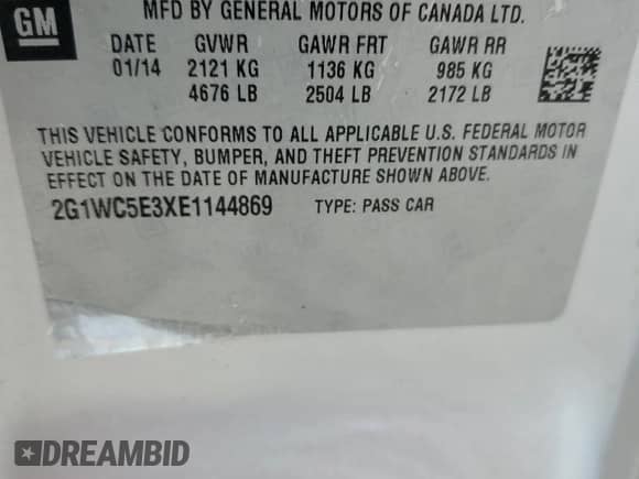 2014 Chevrolet Impala LTZ z VIN 2G1WC5E3XE1144869, wystawiony jako Copart lot #71871635 z przebiegiem 83 662 mil mil oraz Szkoda całkowita • Salvage title. Historia ofert i sprzedaży dostępna na DreamBid. Obrazek 12.