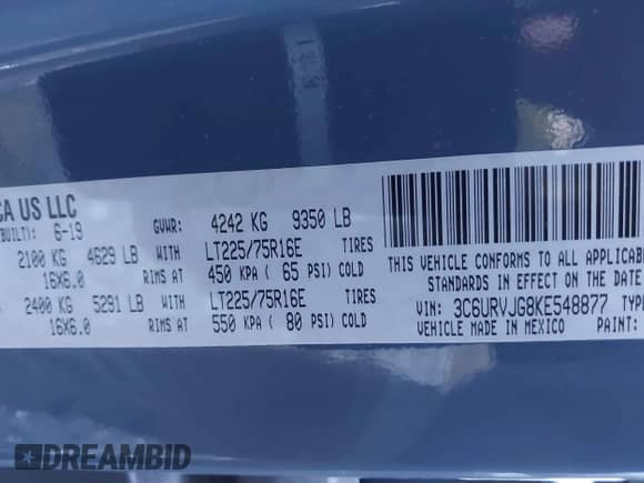 2019 Ram ProMaster Cargo с VIN 3C6URVJG8KE548877, выставлен на аукционе IAAI как лот 40831924 с пробегом 95 218 миль миль и . История ставок и продаж доступна на DreamBid. Изображение 9.