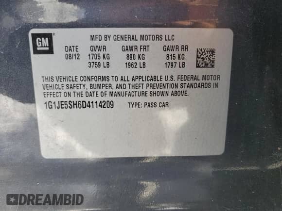 2013 Chevrolet Sonic LTZ с VIN 1G1JE5SH6D4114209, выставлен на аукционе Copart как лот 44854675 с пробегом 130 385 миль миль и Чистый • Clean title. История ставок и продаж доступна на DreamBid. Изображение 12.