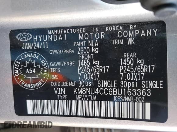 2011 Hyundai Veracruz GLS z VIN KM8NU4CC6BU163363, wystawiony jako Copart lot #81464014 z przebiegiem 352 895 mil mil oraz Czysty tytuł • Clean title. Historia ofert i sprzedaży dostępna na DreamBid. Obrazek 13.