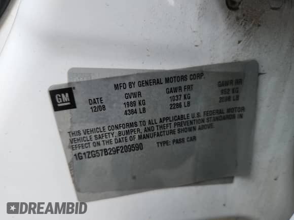 2009 Chevrolet Malibu 1FL with VIN 1G1ZG57B29F209590, listed as a Copart auction lot 71070805 with 147,012 mi miles and Salvage title. Bid and sale history available at DreamBid. Image 12.