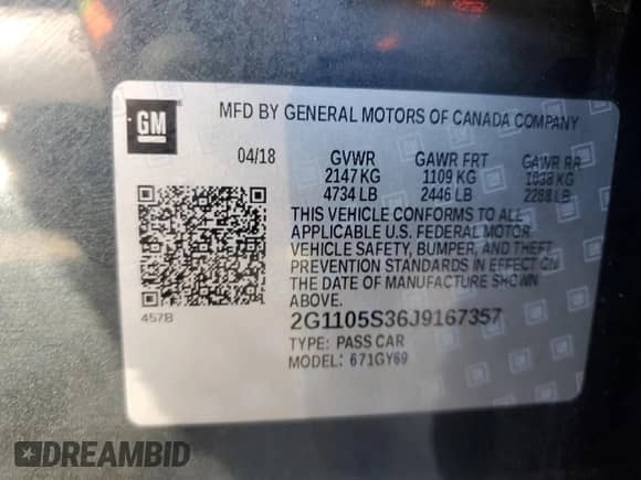 2018 Chevrolet Impala LT with VIN 2G1105S36J9167357, listed as a Copart auction lot 77145074 with 95,156 mi miles and Salvage title. Bid and sale history available at DreamBid. Image 12.