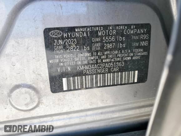 2023 Hyundai Ioniq 6 SEL с VIN KMHM34AC2PA051363, выставлен на аукционе Copart как лот 66210395 с пробегом 40 207 миль миль и Списание • Salvage title. История ставок и продаж доступна на DreamBid. Изображение 12.