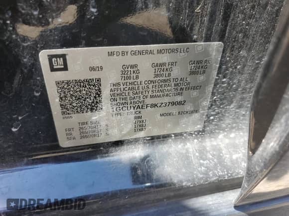 2019 Chevrolet Silverado 1500 Work Truck with VIN 1GCUYAEF8KZ379082, listed as a Copart auction lot 80266995 with 157,690 mi miles and Clean title. Bid and sale history available at DreamBid. Image 12.