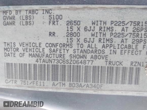 1995 Toyota Tacoma z VIN 4TAUN73C6SZ064877, wystawiony jako IAAI lot #43363619 z przebiegiem 257 444 mil mil oraz . Historia ofert i sprzedaży dostępna na DreamBid. Obrazek 9.