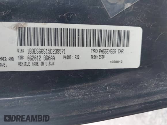 2005 Dodge Neon SRT-4 with VIN 1B3ES66S15D239571, listed as a IAAI auction lot 43294505 with 102,664 mi miles and . Bid and sale history available at DreamBid. Image 9.
