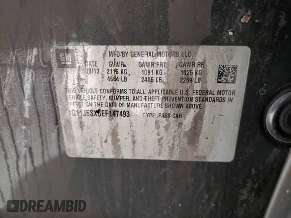 2014 Chevrolet Malibu LTZ с VIN 1G11J5SX6EF147493, выставлен на аукционе Copart как лот 66509725 с пробегом Не указан миль и Списание • Salvage title. История ставок и продаж доступна на DreamBid. Изображение 12.