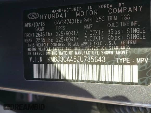 2018 Hyundai Tucson SEL с VIN KM8J3CA45JU735643, выставлен на аукционе Copart как лот 81217115 с пробегом 143 502 миль миль и Списание • Salvage title. История ставок и продаж доступна на DreamBid. Изображение 12.