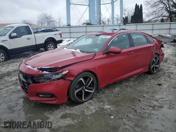 2018 Honda Accord Sport with VIN 1HGCV2E31JA043742, listed as a Copart auction lot 45192525 with 95,455 mi miles and Salvage title. Bid and sale history available at DreamBid. Image 1.