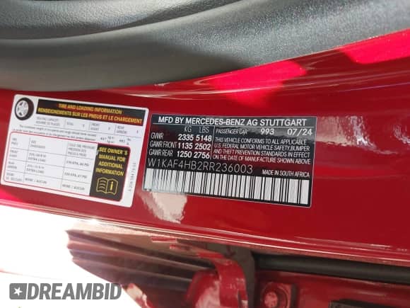 2024 Mercedes-Benz C 300 с VIN W1KAF4HB2RR236003, выставлен на аукционе IAAI как лот 42913216 с пробегом 5 814 миль миль и . История ставок и продаж доступна на DreamBid. Изображение 9.