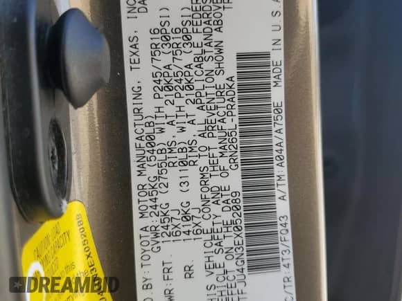 2014 Toyota Tacoma PreRunner z VIN 5TFJU4GN3EX052089, wystawiony jako Copart lot #85092355 z przebiegiem 106 271 mil mil oraz Szkoda całkowita • Salvage title. Historia ofert i sprzedaży dostępna na DreamBid. Obrazek 12.