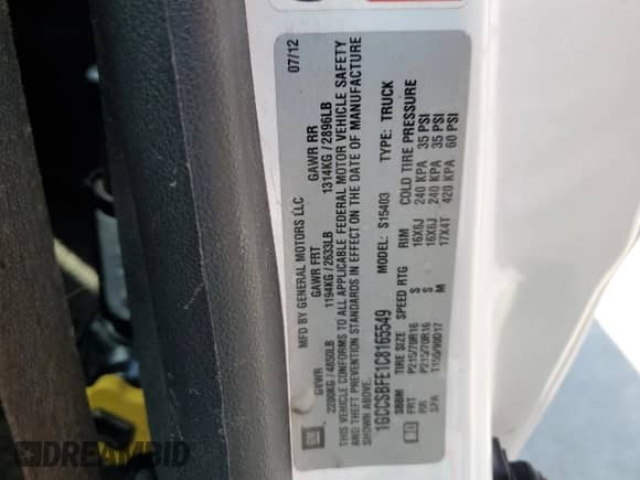 2012 Chevrolet Colorado Work Truck with VIN 1GCCSBFE1C8165549, listed as a Copart auction lot 62527705 with 114,866 mi miles and Clean title. Bid and sale history available at DreamBid. Image 12.