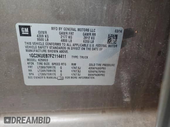 2015 Chevrolet Silverado 2500HD с VIN 1GC2KUEB7FZ114411, выставлен на аукционе Copart как лот 67609794 с пробегом 187 777 миль миль и На запчасти • Non repairable. История ставок и продаж доступна на DreamBid. Изображение 12.