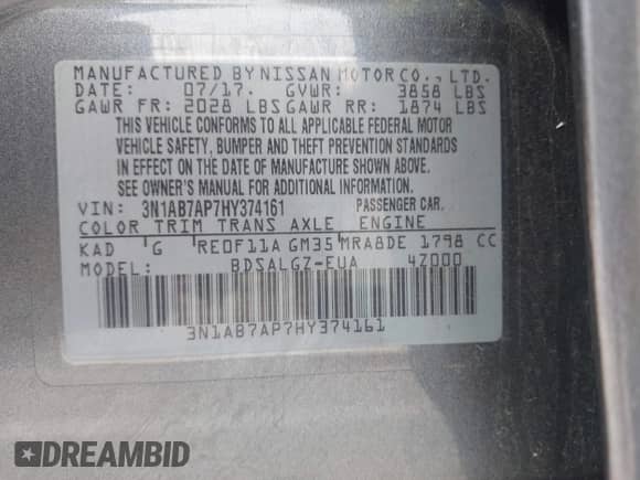 2017 Nissan Sentra SR с VIN 3N1AB7AP7HY374161, выставлен на аукционе IAAI как лот 42091618 с пробегом 93 598 миль миль и . История ставок и продаж доступна на DreamBid. Изображение 9.