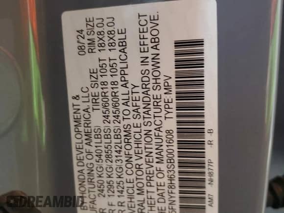 2025 Honda Passport TrailSport with VIN 5FNYF8H63SB001608, listed as a Copart auction lot 64621095 with 9,540 mi miles and Salvage title. Bid and sale history available at DreamBid. Image 13.