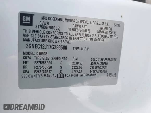 2007 Chevrolet Avalanche 3LT z VIN 3GNEC12J17G298600, wystawiony jako IAAI lot #41570793 z przebiegiem 142 714 mil mil oraz . Historia ofert i sprzedaży dostępna na DreamBid. Obrazek 9.