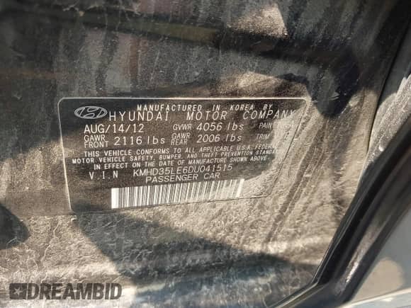 2013 Hyundai Elantra with VIN KMHD35LE6DU041515, listed as a IAAI auction lot 42407441 with 173,761 mi miles and . Bid and sale history available at DreamBid. Image 9.