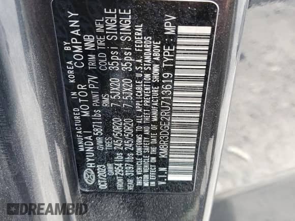 2024 Hyundai Palisade XRT with VIN KM8R3DGE2RU713619, listed as a Copart auction lot 58323785 with 41,689 mi miles and Salvage title. Bid and sale history available at DreamBid. Image 14.