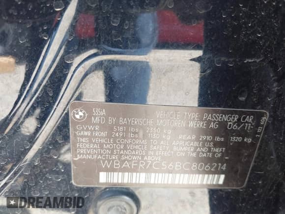 2011 BMW 5 Series 535i z VIN WBAFR7C56BC806214, wystawiony jako IAAI lot #42725385 z przebiegiem 118 947 mil mil oraz . Historia ofert i sprzedaży dostępna na DreamBid. Obrazek 9.