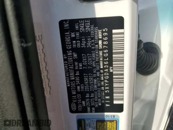 2020 Kia Sorento LX z VIN 5XYPGDA36LG678695, wystawiony jako Copart lot #80284015 z przebiegiem 58 867 mil mil oraz Szkoda całkowita • Salvage title. Historia ofert i sprzedaży dostępna na DreamBid. Obrazek 13.