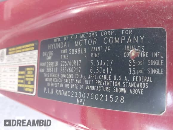 2007 Hyundai Entourage GLS с VIN KNDMC233076021528, выставлен на аукционе IAAI как лот 41928518 с пробегом 259 489 миль миль и . История ставок и продаж доступна на DreamBid. Изображение 9.