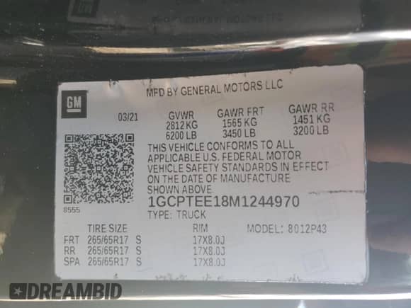 2021 Chevrolet Colorado 4WD ZR2 with VIN 1GCPTEE18M1244970, listed as a Copart auction lot 87452285 with 94,535 mi miles and Salvage title. Bid and sale history available at DreamBid. Image 13.