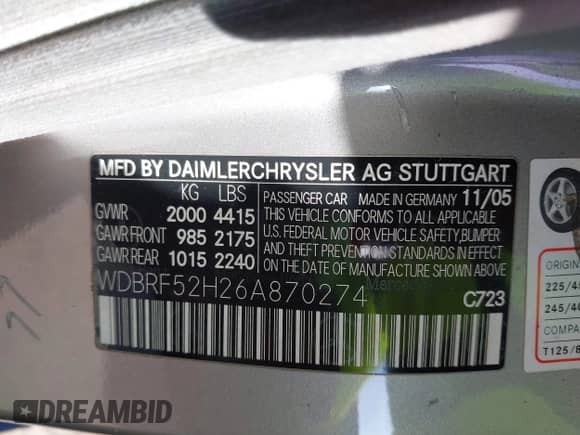 2006 Mercedes-Benz C 230 Sport with VIN WDBRF52H26A870274, listed as a IAAI auction lot 43364513 with 120,853 mi miles and . Bid and sale history available at DreamBid. Image 9.