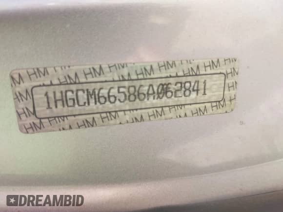 2006 Honda Accord EX-L z VIN 1HGCM66586A062841, wystawiony jako IAAI lot #43025053 z przebiegiem 288 272 mil mil oraz . Historia ofert i sprzedaży dostępna na DreamBid. Obrazek 9.