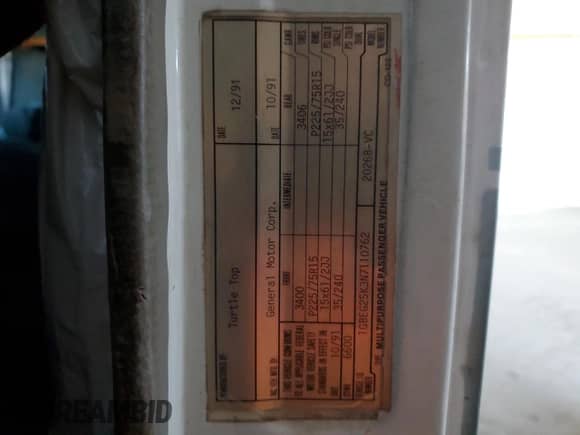 1992 Chevrolet Chevy Van с VIN 1GBEG25K3N7110762, выставлен на аукционе Copart как лот 81037964 с пробегом 202 599 миль миль и Чистый • Clean title. История ставок и продаж доступна на DreamBid. Изображение 13.