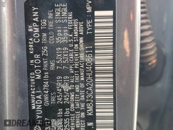 2017 Hyundai Tucson Limited с VIN KM8J3CA20HU408611, выставлен на аукционе Copart как лот 80324095 с пробегом 118 439 миль миль и Списание • Salvage title. История ставок и продаж доступна на DreamBid. Изображение 12.