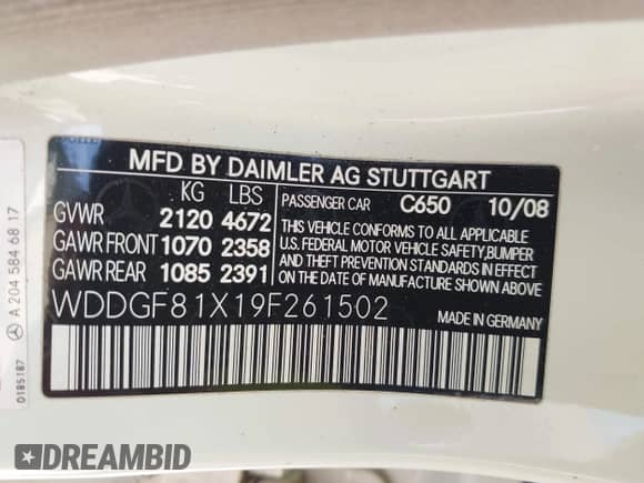 2009 Mercedes-Benz C 300 Sport z VIN WDDGF81X19F261502, wystawiony jako IAAI lot #42964093 z przebiegiem 106 395 mil mil oraz . Historia ofert i sprzedaży dostępna na DreamBid. Obrazek 9.