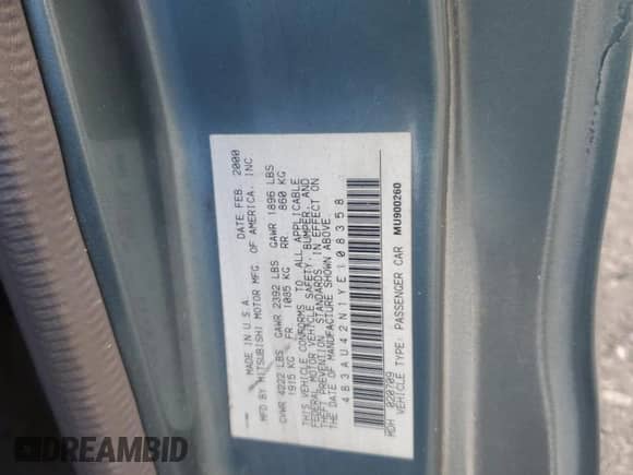 2000 Dodge Avenger with VIN 4B3AU42N1YE108358, listed as a Copart auction lot 84997885 with 215,963 mi miles and Salvage title. Bid and sale history available at DreamBid. Image 12.