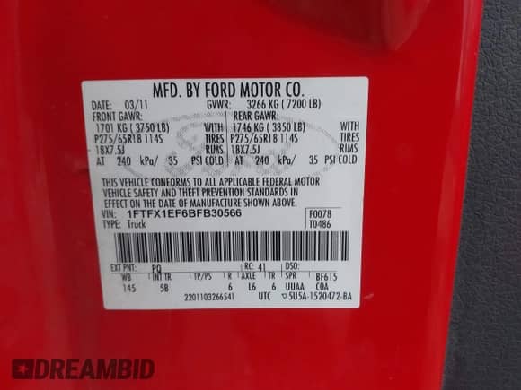 2011 Ford F-150 XL с VIN 1FTFX1EF6BFB30566, выставлен на аукционе IAAI как лот 42044626 с пробегом 277 304 миль миль и . История ставок и продаж доступна на DreamBid. Изображение 9.