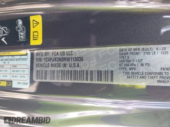 2024 Jeep Wrangler Sport S with VIN 1C4PJXDN8RW113036, listed as a IAAI auction lot 42638411 with 6,253 mi miles and . Bid and sale history available at DreamBid. Image 9.