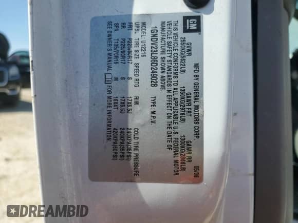 2006 Chevrolet Uplander LS Fleet with VIN 1GNDV23L86D249028, listed as a Copart auction lot 53663565 with 222,384 mi miles and Salvage title. Bid and sale history available at DreamBid. Image 14.